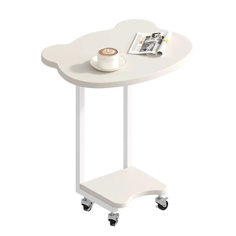 Contemporary Creative Engineered Wood & Metal Panda-Shaped End Table With 2-Tier And Wheels For Living Room