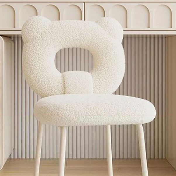 Modern Minimalist Round Bear Sherpa Fabric Carbon Steel Vanity Stool Backrest For Bedroom