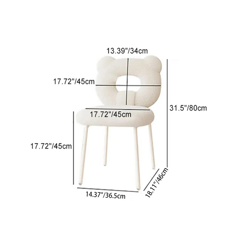 Modern Minimalist Round Bear Sherpa Fabric Carbon Steel Vanity Stool Backrest For Bedroom