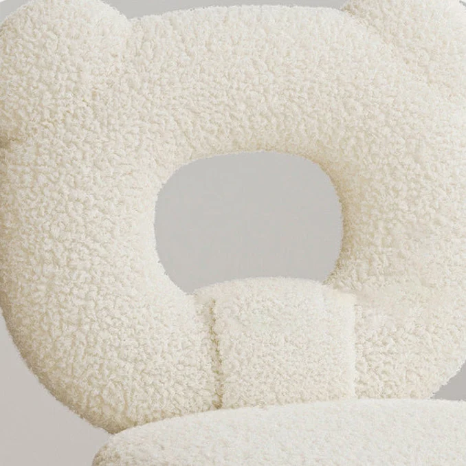 Modern Minimalist Round Bear Sherpa Fabric Carbon Steel Vanity Stool Backrest For Bedroom