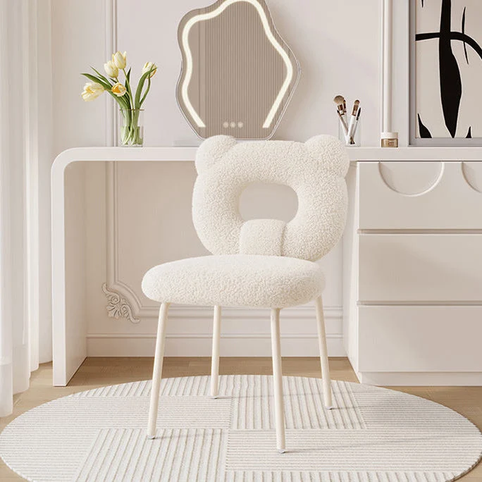 Modern Minimalist Round Bear Sherpa Fabric Carbon Steel Vanity Stool Backrest For Bedroom