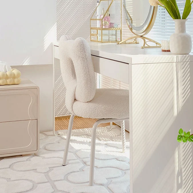 Modern Minimalist Round Bear Sherpa Fabric Carbon Steel Vanity Stool Backrest For Bedroom