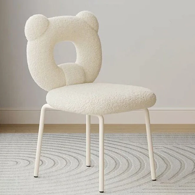 Modern Minimalist Round Bear Sherpa Fabric Carbon Steel Vanity Stool Backrest For Bedroom