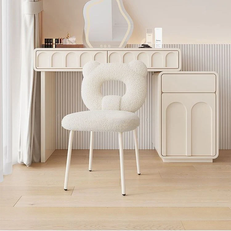 Modern Minimalist Round Bear Sherpa Fabric Carbon Steel Vanity Stool Backrest For Bedroom