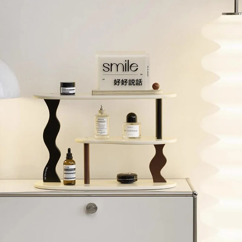 Contemporary Nordic MDF Acrylic Desktop Storage Shelf 3-Tier For Living Room & Entryway