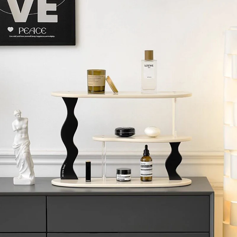 Contemporary Nordic MDF Acrylic Desktop Storage Shelf 3-Tier For Living Room & Entryway