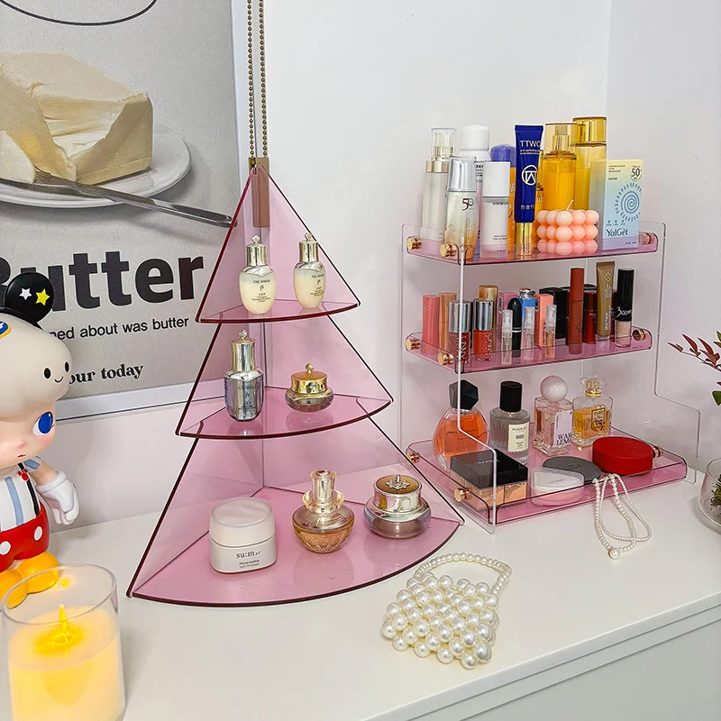 Contemporary Creative Acrylic Christmas Tree-shaped Desktop Storage Shelf 3-Tier Perfume & Cosmetics Display Shelf For Bedroom & Living Room