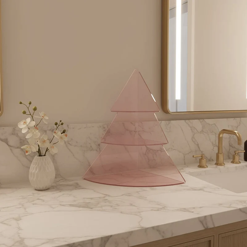 Contemporary Creative Acrylic Christmas Tree-shaped Desktop Storage Shelf 3-Tier Perfume & Cosmetics Display Shelf For Bedroom & Living Room
