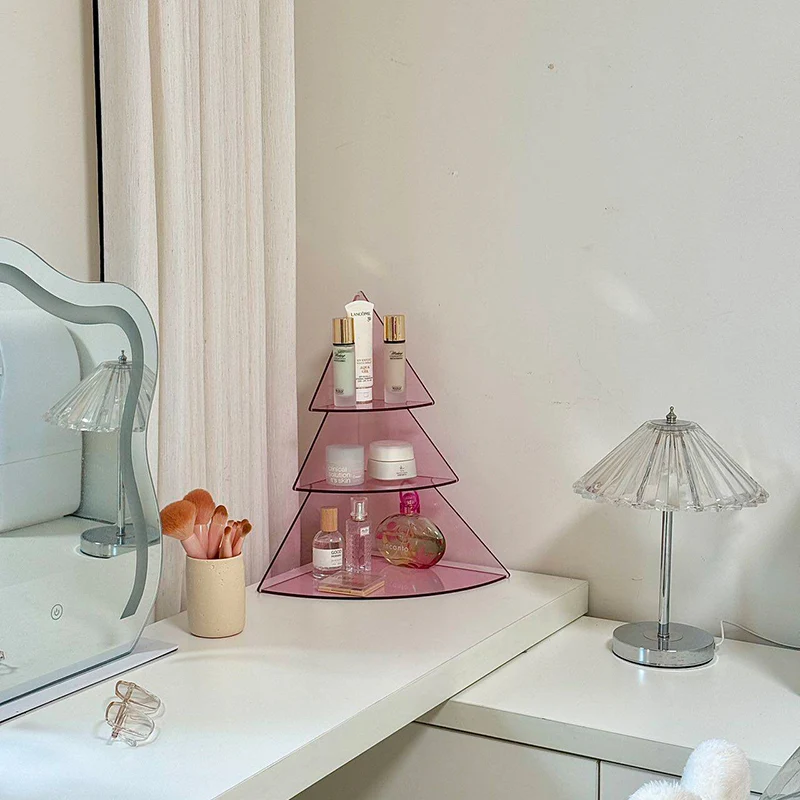 Contemporary Creative Acrylic Christmas Tree-shaped Desktop Storage Shelf 3-Tier Perfume & Cosmetics Display Shelf For Bedroom & Living Room