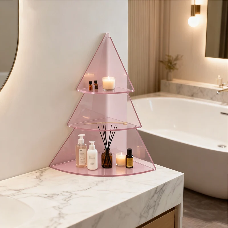 Contemporary Creative Acrylic Christmas Tree-shaped Desktop Storage Shelf 3-Tier Perfume & Cosmetics Display Shelf For Bedroom & Living Room