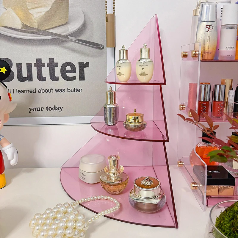 Contemporary Creative Acrylic Christmas Tree-shaped Desktop Storage Shelf 3-Tier Perfume & Cosmetics Display Shelf For Bedroom & Living Room