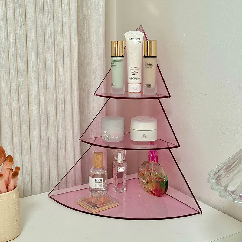 Contemporary Creative Acrylic Christmas Tree-shaped Desktop Storage Shelf 3-Tier Perfume & Cosmetics Display Shelf For Bedroom & Living Room