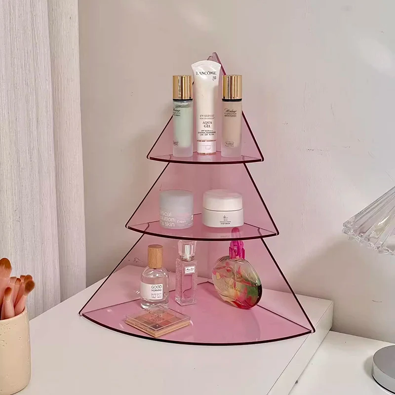 Contemporary Creative Acrylic Christmas Tree-shaped Desktop Storage Shelf 3-Tier Perfume & Cosmetics Display Shelf For Bedroom & Living Room