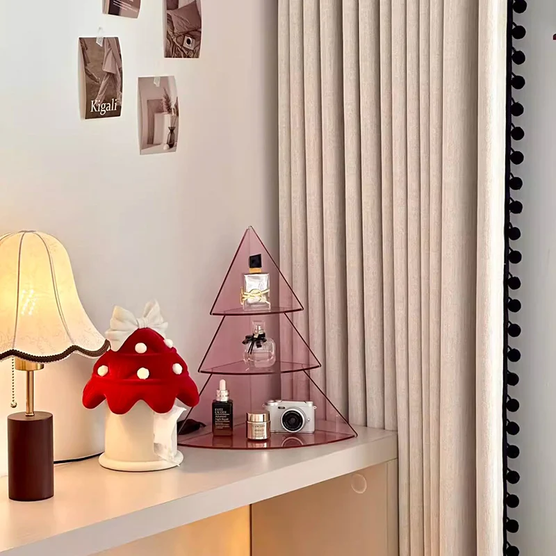 Contemporary Creative Acrylic Christmas Tree-shaped Desktop Storage Shelf 3-Tier Perfume & Cosmetics Display Shelf For Bedroom & Living Room