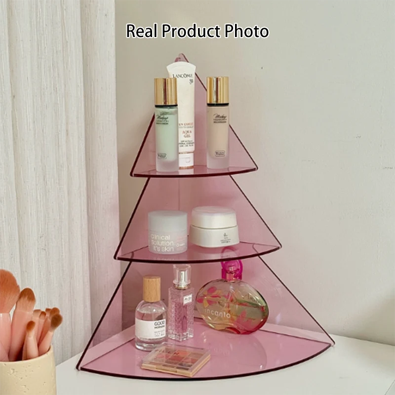 Contemporary Creative Acrylic Christmas Tree-shaped Desktop Storage Shelf 3-Tier Perfume & Cosmetics Display Shelf For Bedroom & Living Room