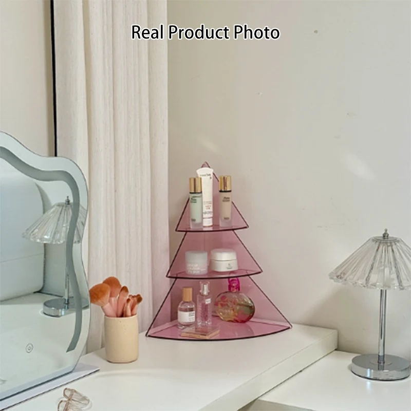 Contemporary Creative Acrylic Christmas Tree-shaped Desktop Storage Shelf 3-Tier Perfume & Cosmetics Display Shelf For Bedroom & Living Room
