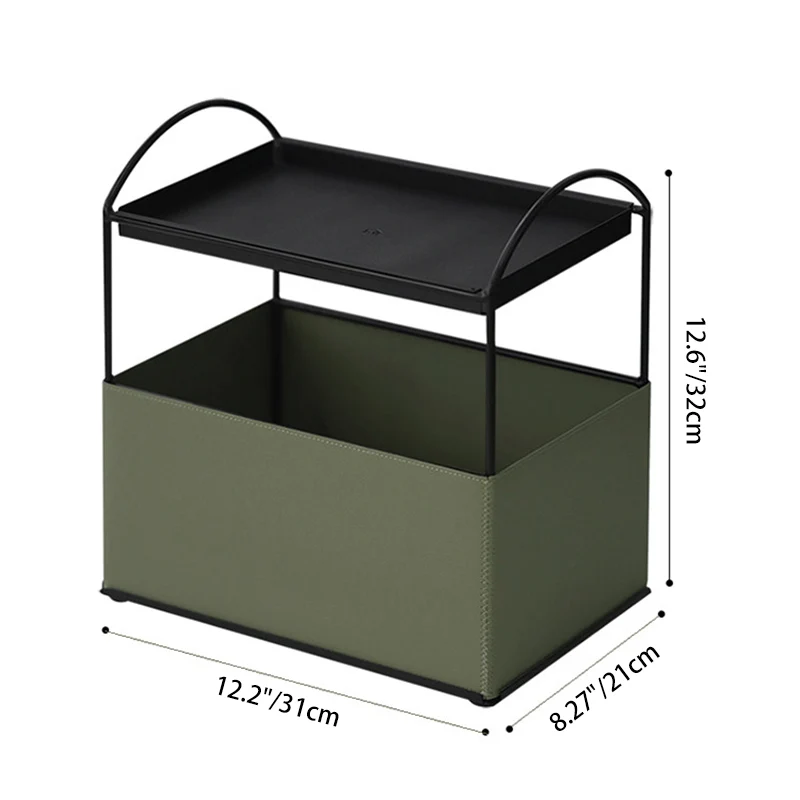 Contemporary Nordic PU Leather Iron Rectangular Desktop Storage Shelf 2-Tier Makeup Organizer Box Skincare For Living Room & Bedroom