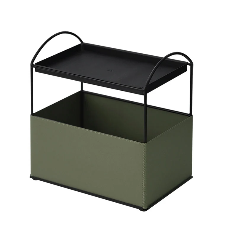 Contemporary Nordic PU Leather Iron Rectangular Desktop Storage Shelf 2-Tier Makeup Organizer Box Skincare For Living Room & Bedroom