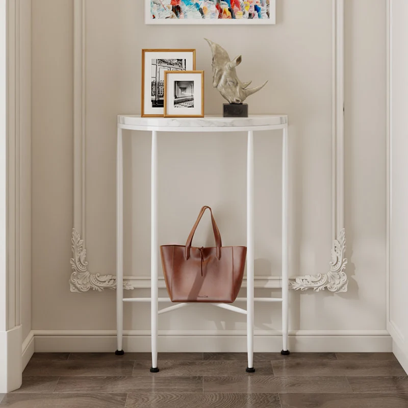 Contemporary Scandinavian Carbon Steel Plank Semicircular Space-Saving Console Table 1-Tier For Entryway & Hallway