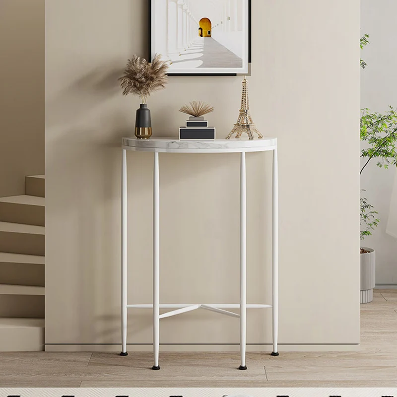 Contemporary Scandinavian Carbon Steel Plank Semicircular Space-Saving Console Table 1-Tier For Entryway & Hallway