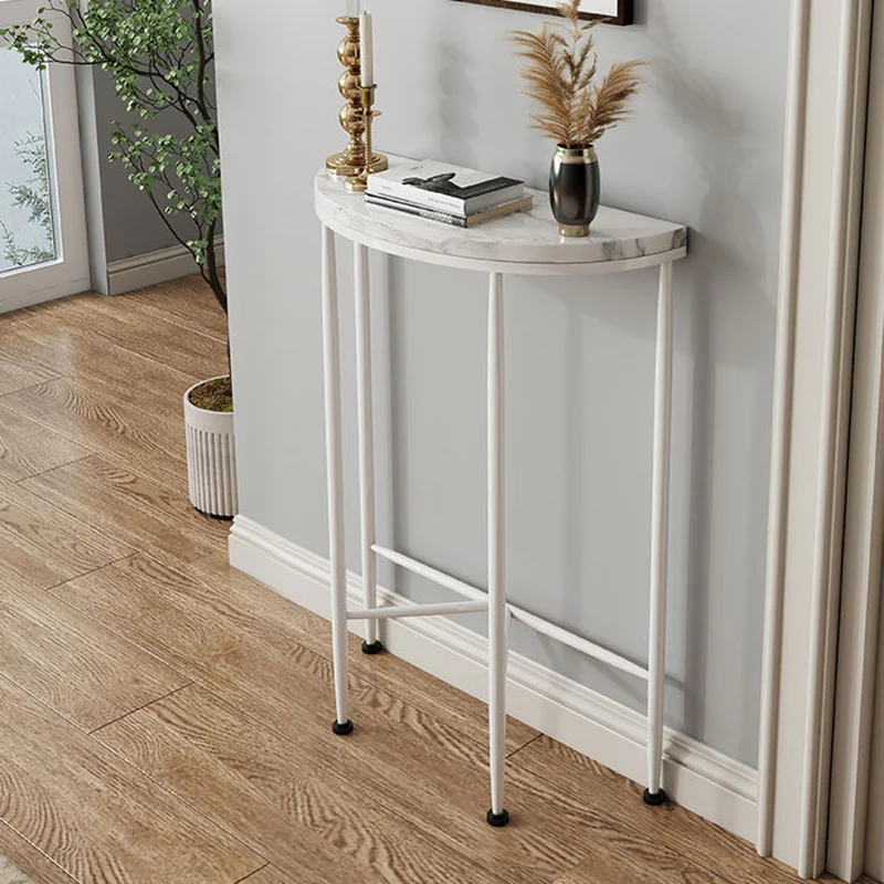 Contemporary Scandinavian Carbon Steel Plank Semicircular Space-Saving Console Table 1-Tier For Entryway & Hallway
