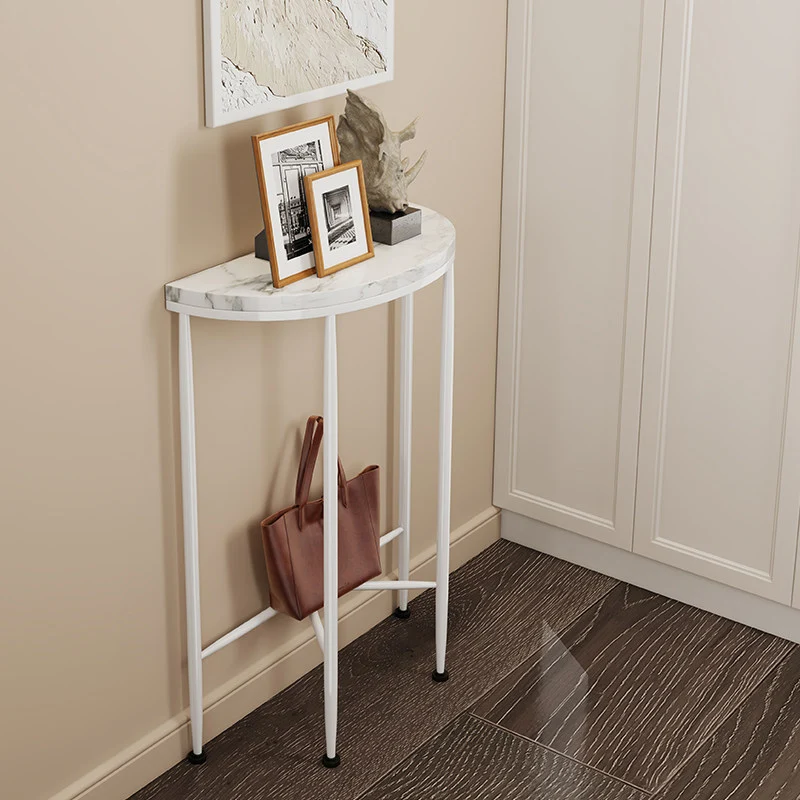 Contemporary Scandinavian Carbon Steel Plank Semicircular Space-Saving Console Table 1-Tier For Entryway & Hallway