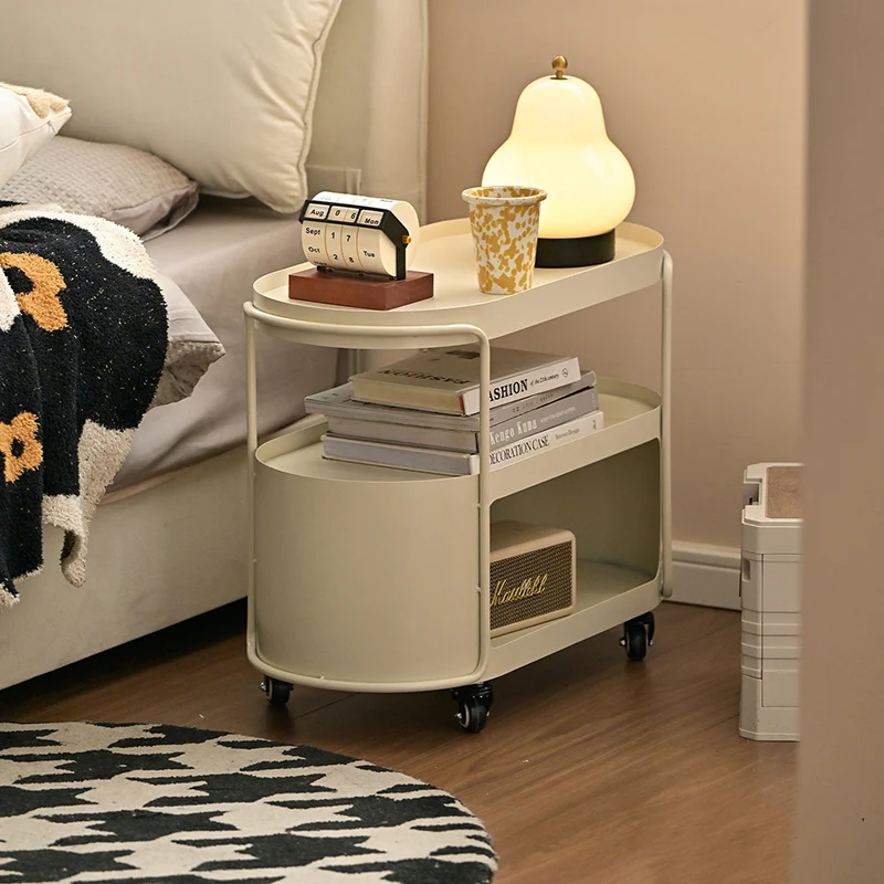 Modern Minimalist High-Temperature Baked Paint Iron Oval Movable End Table 3-Tier For Living Room