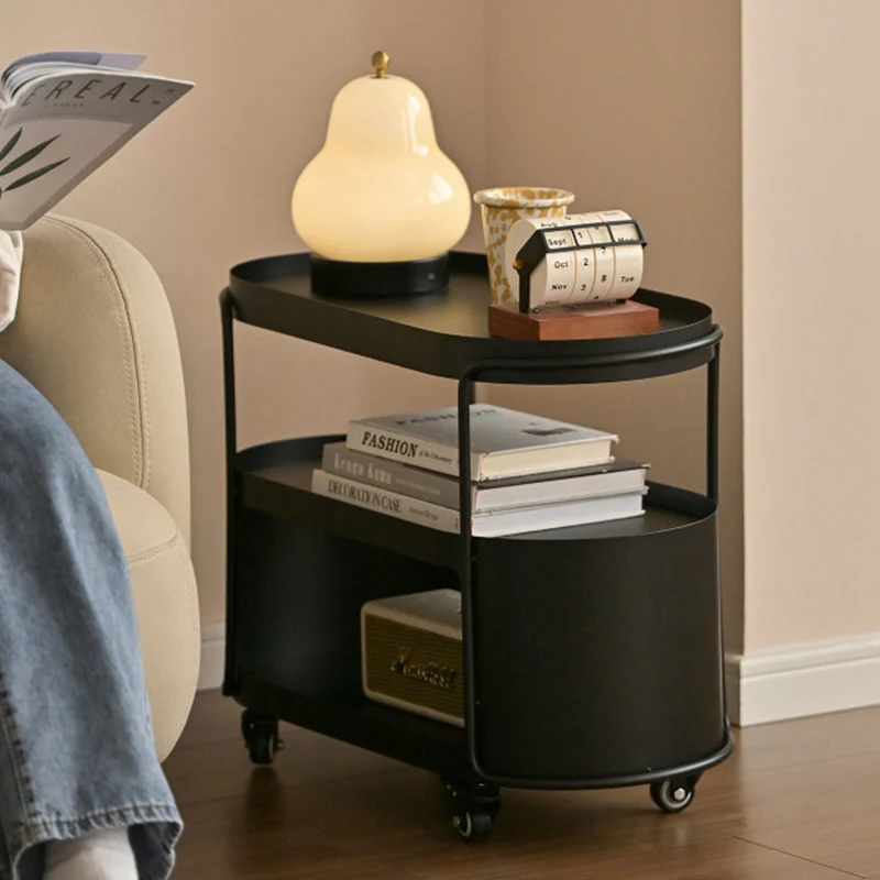 Modern Minimalist High-Temperature Baked Paint Iron Oval Movable End Table 3-Tier For Living Room