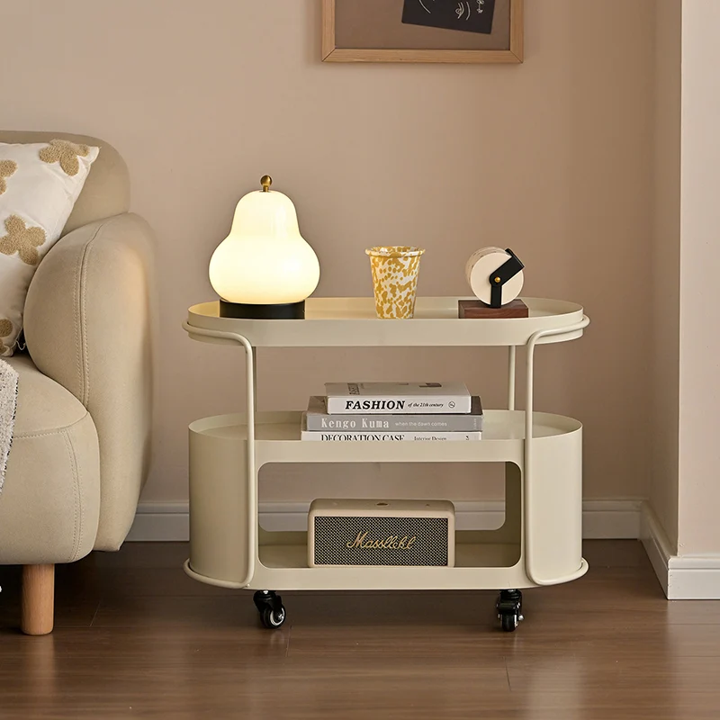 Modern Minimalist High-Temperature Baked Paint Iron Oval Movable End Table 3-Tier For Living Room