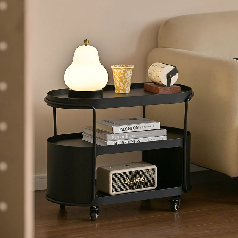 Modern Minimalist High-Temperature Baked Paint Iron Oval Movable End Table 3-Tier For Living Room