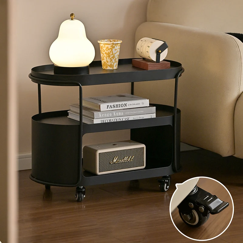 Modern Minimalist High-Temperature Baked Paint Iron Oval Movable End Table 3-Tier For Living Room