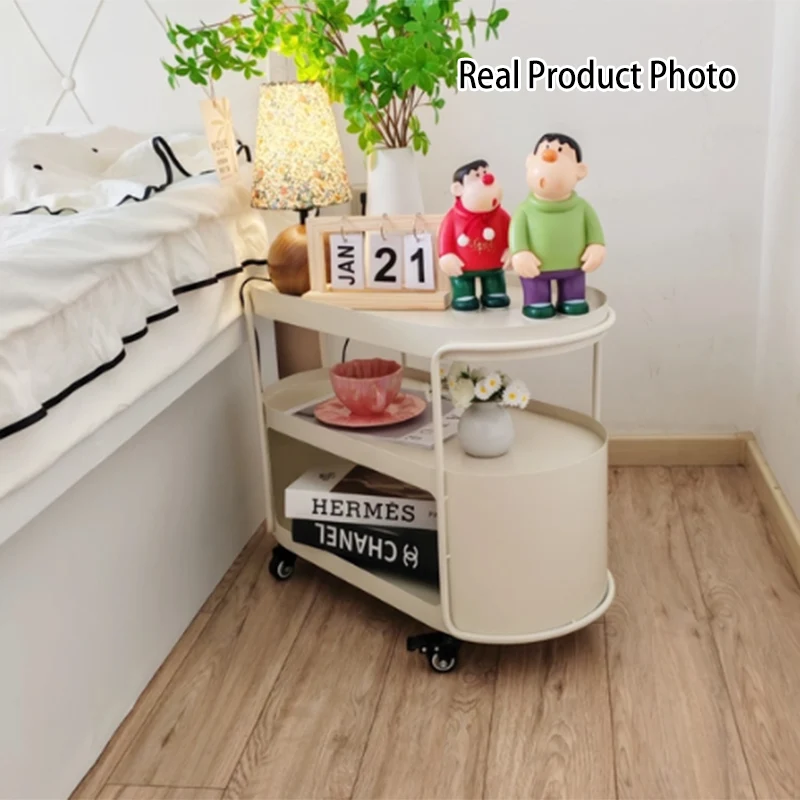 Modern Minimalist High-Temperature Baked Paint Iron Oval Movable End Table 3-Tier For Living Room