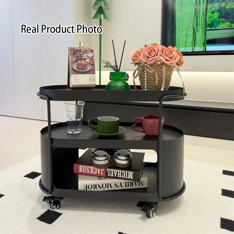 Modern Minimalist High-Temperature Baked Paint Iron Oval Movable End Table 3-Tier For Living Room
