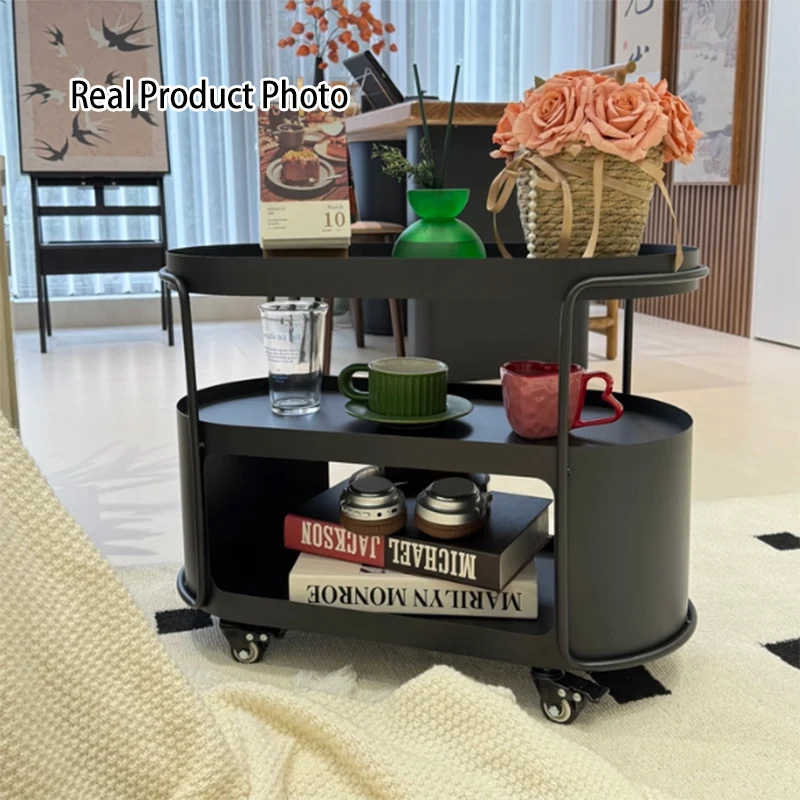 Modern Minimalist High-Temperature Baked Paint Iron Oval Movable End Table 3-Tier For Living Room
