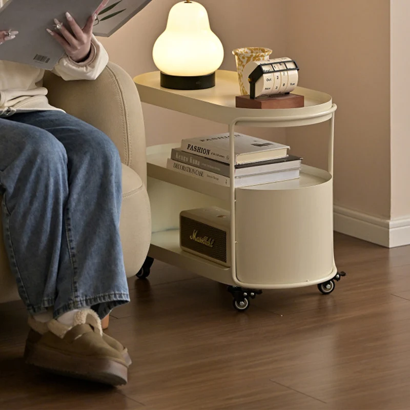 Modern Minimalist High-Temperature Baked Paint Iron Oval Movable End Table 3-Tier For Living Room