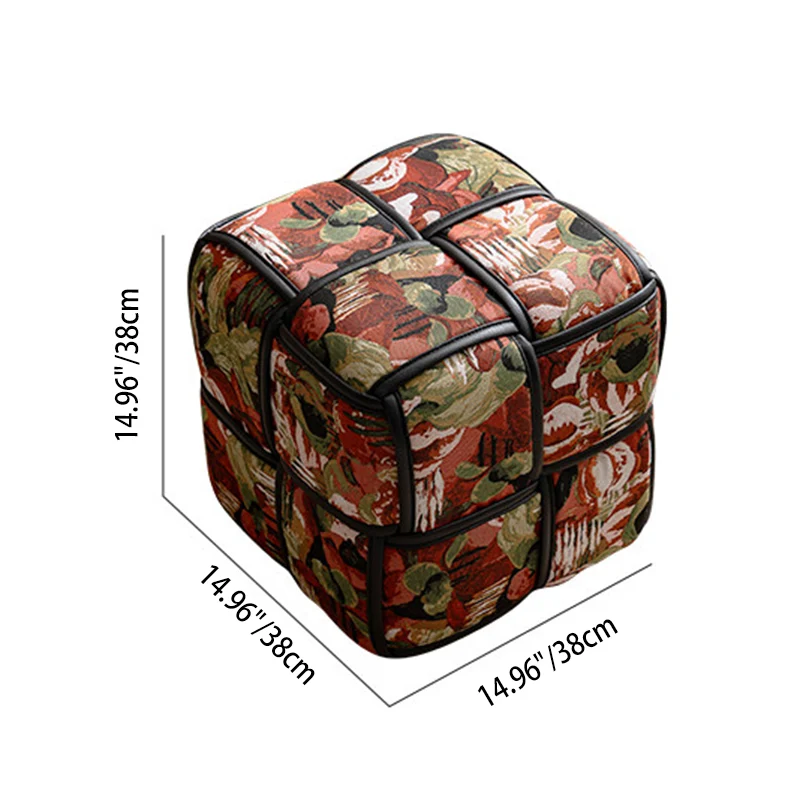 Traditional French Chenille Sponge Pine Wood Square Lightweight Low Stool Backless Armless For Living Room