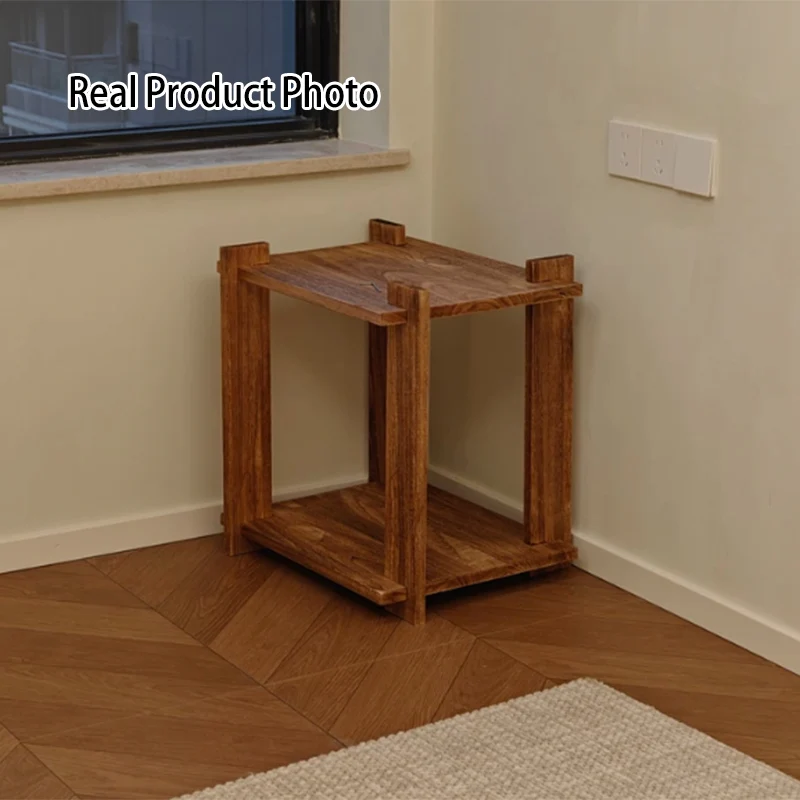 Modern Shabby Chic Paulownia Wood Rectangular Portable Side Table 2-Tier For Living Room & Bedroom