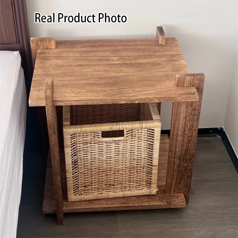Modern Shabby Chic Paulownia Wood Rectangular Portable Side Table 2-Tier For Living Room & Bedroom