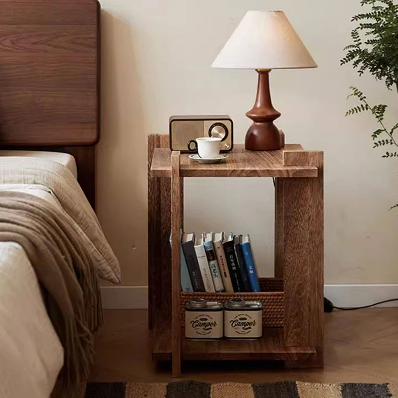 Modern Shabby Chic Paulownia Wood Rectangular Portable Side Table 2-Tier For Living Room & Bedroom