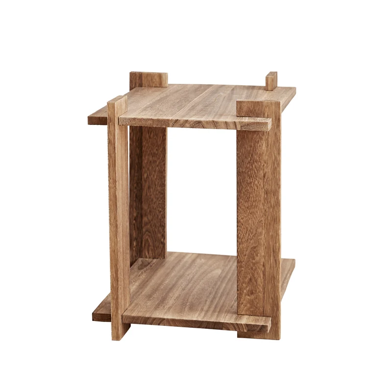 Modern Shabby Chic Paulownia Wood Rectangular Portable Side Table 2-Tier For Living Room & Bedroom