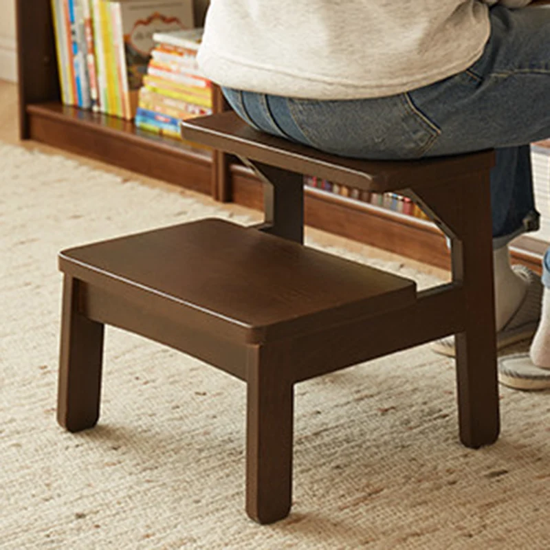Traditional Japanese Beech Wood Trapezoidal Kids Footstool Backless Armless For Living Room