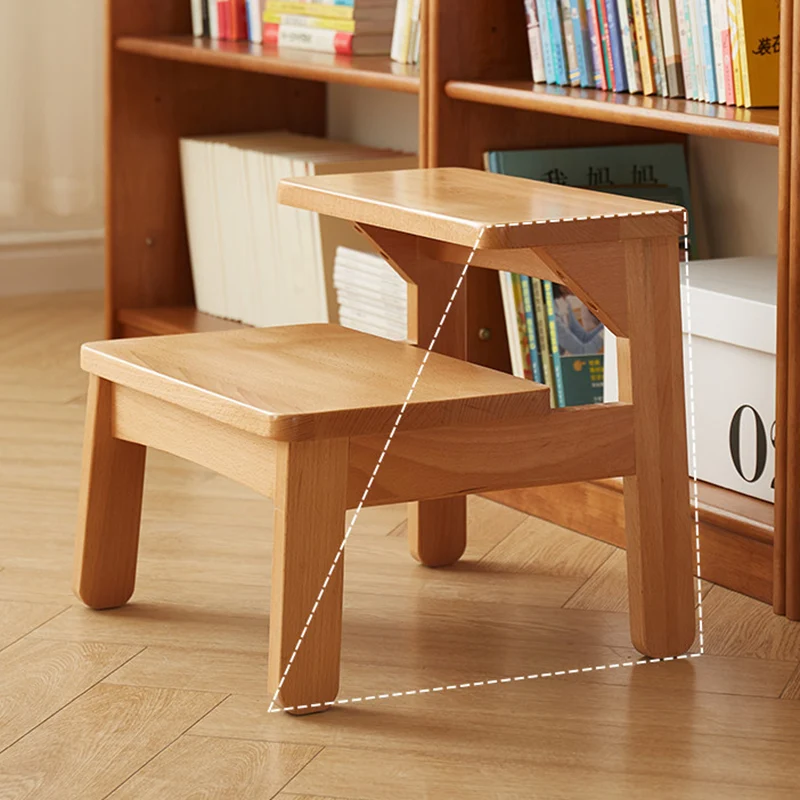 Traditional Japanese Beech Wood Trapezoidal Kids Footstool Backless Armless For Living Room