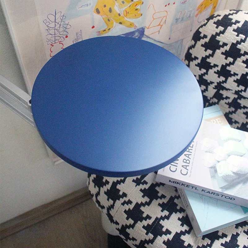 Contemporary Industrial Aluminum Alloy Plywood Round Foldable Extendable Side Table 1-Tier For Living Room & Bedroom