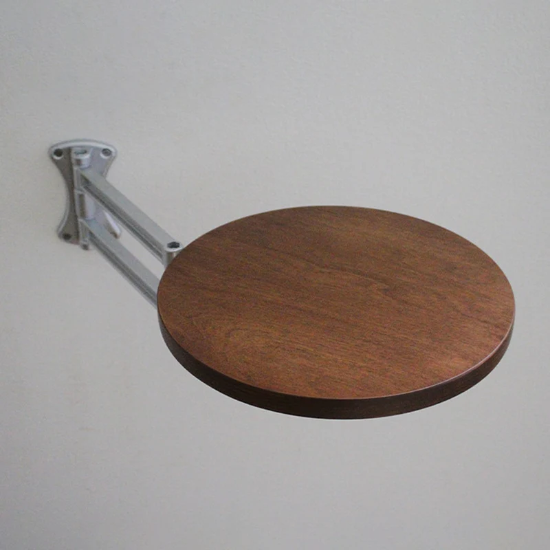 Contemporary Industrial Aluminum Alloy Plywood Round Foldable Extendable Side Table 1-Tier For Living Room & Bedroom