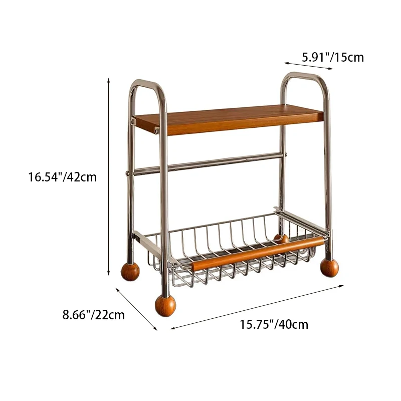 Modern Minimalist MDF Carbon Steel Trapezoidal Lightweight Desktop Storage Shelf 2-Tier For Living Room & Dining Room
