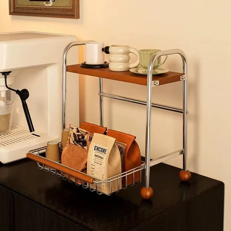 Modern Minimalist MDF Carbon Steel Trapezoidal Lightweight Desktop Storage Shelf 2-Tier For Living Room & Dining Room