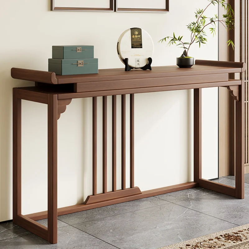 Traditional Chinese Rubberwood Raised Edge Rectangular Stable Sturdy Console Table 1-Tier For Entryway & Hallway