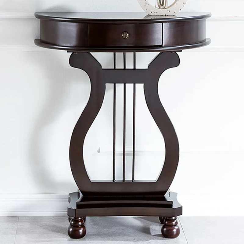 Traditional Chinese Birch Wood Eco-Friendly Engineered Wood Sturdy Semicircular Harp-Shaped Console Table 1-Drawer For Entryway & Hallway