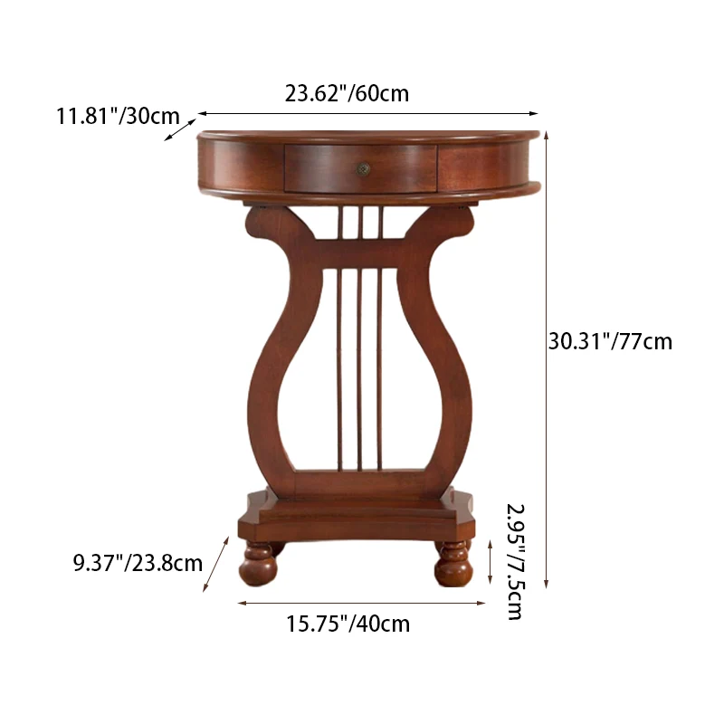 Traditional Chinese Birch Wood Eco-Friendly Engineered Wood Sturdy Semicircular Harp-Shaped Console Table 1-Drawer For Entryway & Hallway