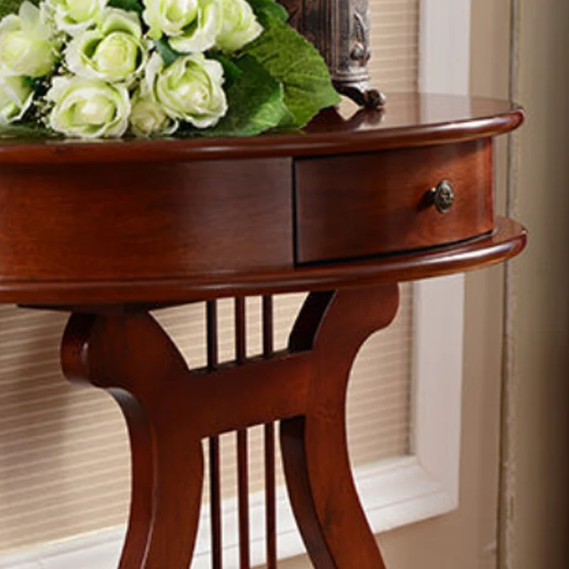 Traditional Chinese Birch Wood Eco-Friendly Engineered Wood Sturdy Semicircular Harp-Shaped Console Table 1-Drawer For Entryway & Hallway